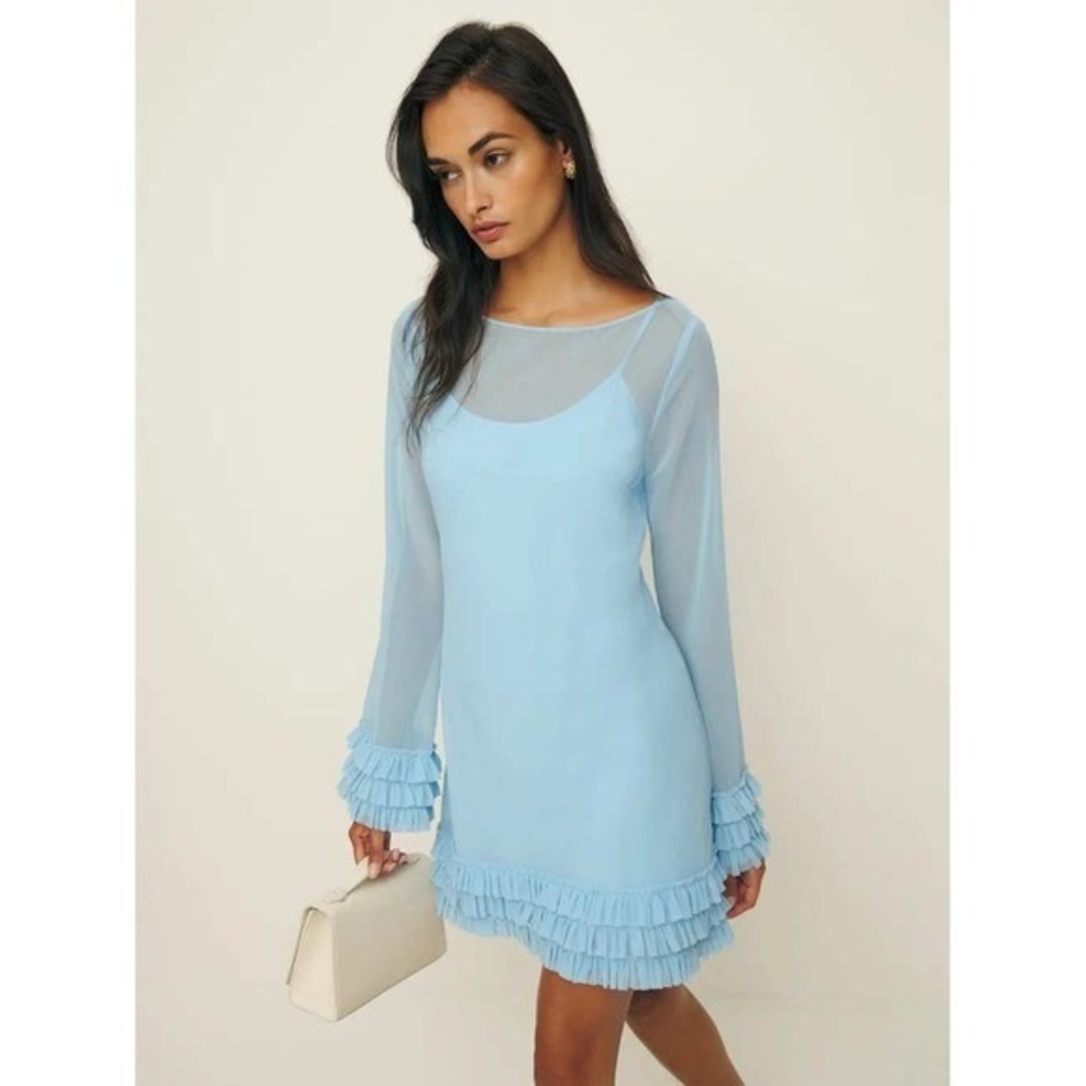 Reformation Avalina Blue Ruffle Mini Dress 2 | Sheer Ethereal